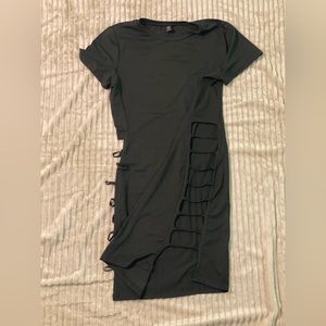 Plus Solid Cut Out Side Bodycon Dress Black - 1X